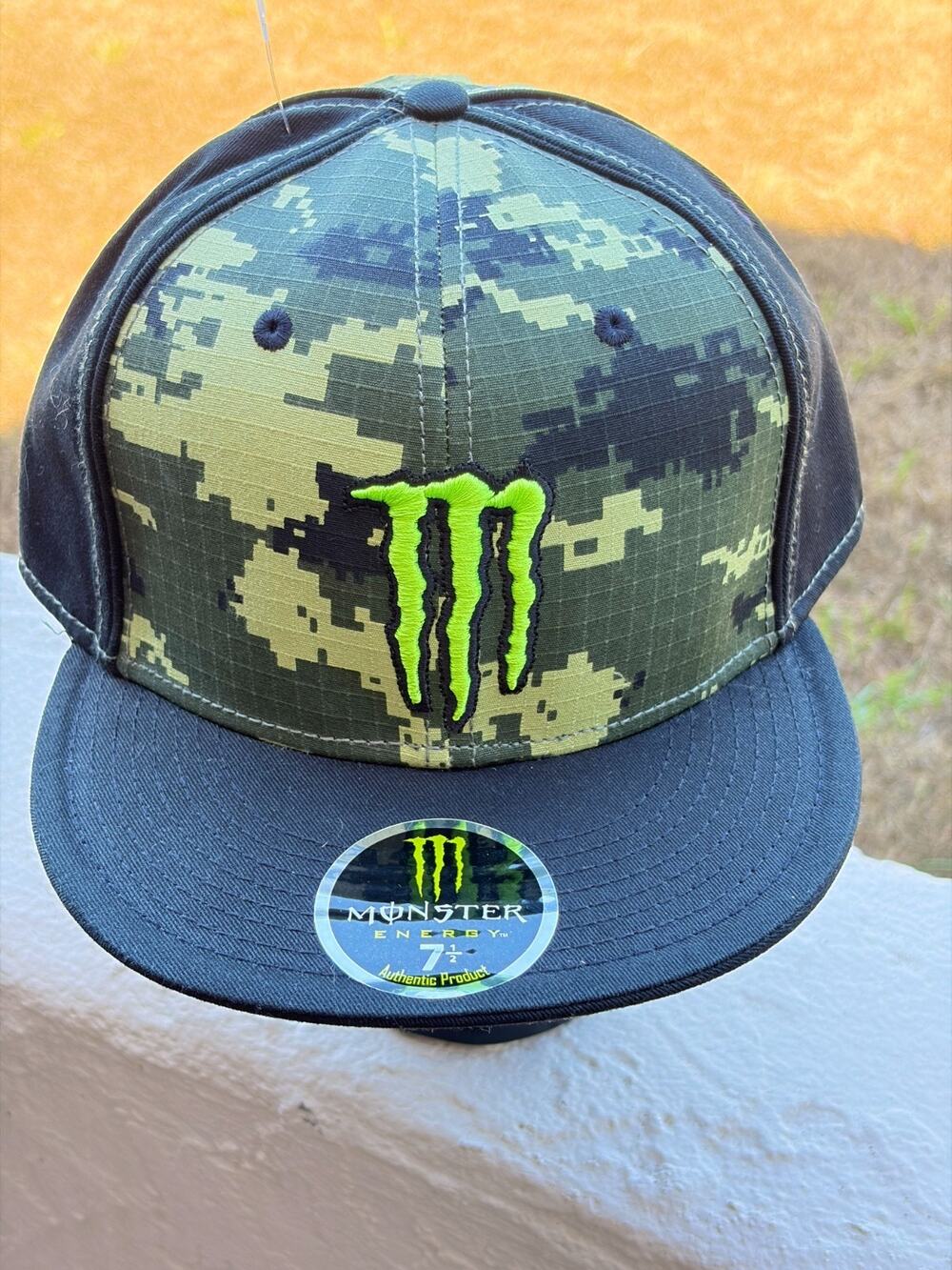 Monster Energy 7 1/2" fitted green pixel camouflage style cap NEW